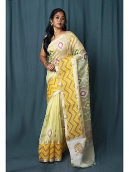 Unnati Silks - Lemon Yellow Pure Banarasi Zari Saree With Unstitched Blouse