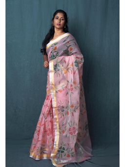 Unnati Silks - Pink Pure Hand Painted Kota Saree With Unstitched Blouse