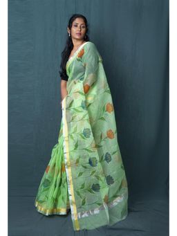 Unnati Silks - Green Pure Hand Painted Kota Saree With Unstitched Blouse