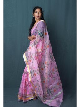 Unnati Silks - Pink Pure Hand Painted Kota Saree With Unstitched Blouse
