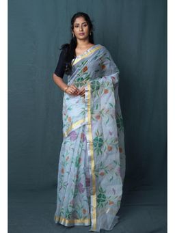 Unnati Silks - Blue Pure Hand Painted Kota Saree With Unstitched Blouse