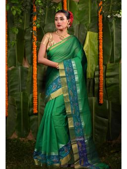 Unnati Silks - Green Pure Pavani Cotton Saree With Unstitched Blouse