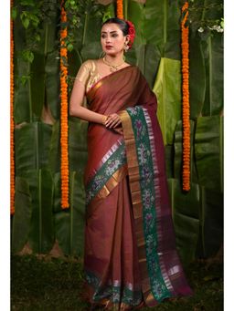 Unnati Silks - Rust Orange Pure Pavani Cotton Saree With Unstitched Blouse