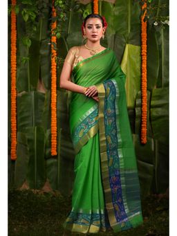 Unnati Silks - Green Pure Pavani Cotton Saree With Unstitched Blouse