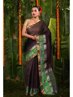 Unnati Silks - Dark Brown Pure Pavani Cotton Saree With Unstitched Blouse