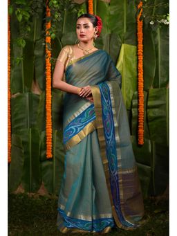 Unnati Silks - Blue Pure Pavani Cotton Saree With Unstitched Blouse