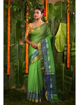 Unnati Silks - Green Pure Pavani Cotton Saree With Unstitched Blouse