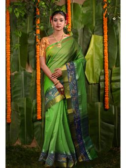 Unnati Silks - Green Pure Pavani Cotton Saree With Unstitched Blouse