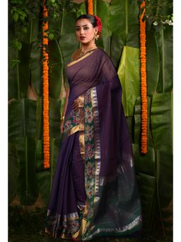 Unnati Silks - Dark Purple Pure Pavani Cotton Saree With Unstitched Blouse