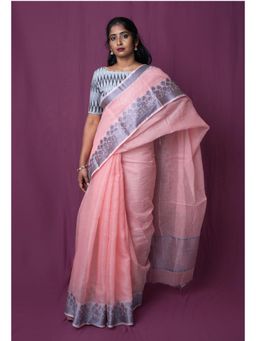 Unnati Silks - Orange Pure Plain Doria Kota Saree With Unstitched Blouse