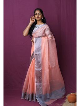 Unnati Silks - Orange Pure Plain Doria Kota Saree With Unstitched Blouse