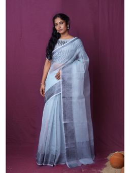 Unnati Silks - Blue Pure Plain Doria Kota Saree With Unstitched Blouse