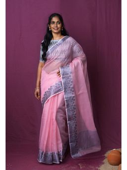 Unnati Silks - Orange Pure Plain Doria Kota Saree With Unstitched Blouse