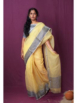 Unnati Silks - Yellow Pure Plain Doria Kota Saree With Unstitched Blouse