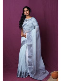 Unnati Silks - Blue Pure Plain Doria Kota Saree With Unstitched Blouse