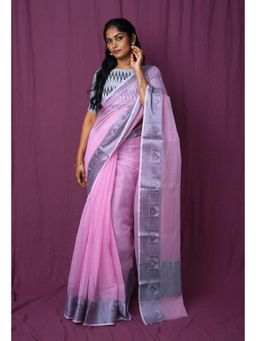 Unnati Silks - Pink Pure Plain Doria Kota Saree With Unstitched Blouse