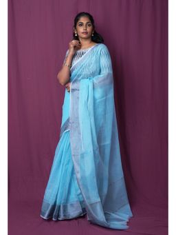 Unnati Silks - Blue Pure Plain Doria Kota Saree With Unstitched Blouse
