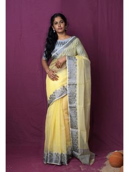 Unnati Silks - Yellow Pure Plain Doria Kota Saree With Unstitched Blouse