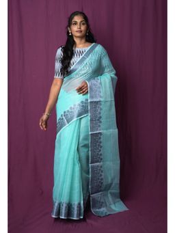 Unnati Silks - Turquoise Blue Pure Plain Doria Kota Saree With Unstitched Blouse