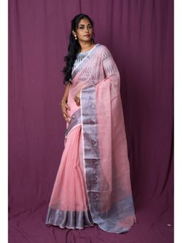 Unnati Silks - Orange Pure Plain Doria Kota Saree With Unstitched Blouse