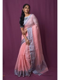 Unnati Silks - Pink Pure Plain Doria Kota Saree With Unstitched Blouse