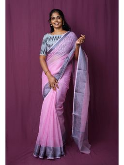 Unnati Silks - Pink Pure Plain Doria Kota Saree With Unstitched Blouse