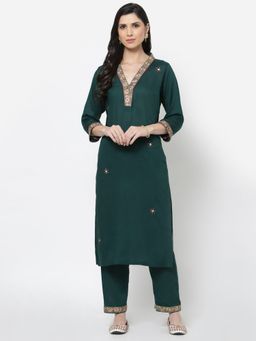 DART STUDIO - Viscose Modal Fabric Embroidered Kurta Green