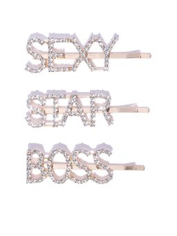 Blueberry - Set Of 3 Gold Plated Crystal Embellished Bobby Pins (Pack of 3)