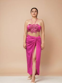 WomanLikeU - Waves By Shrijal: Flower Power Bikini with Skirt (Set of 3)