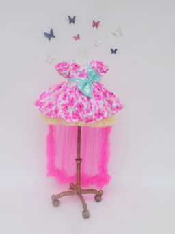 Fayon Kids - White And Neon Pink Floral Print Dress