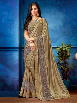 Odette - Gold Shimmer Lycra Designer Saree with Unstitched Blouse
