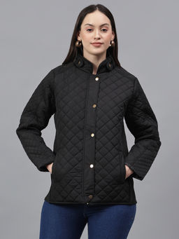 Cantabil - Women Solid Black High Neck Full Sleeves Casual Jacket