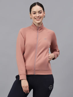 Cantabil - Women Solid Pink High Neck Full Sleeves Casual Jacket