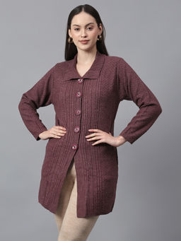 Cantabil - Women Self Design Pink Full Sleeves Casual Cardigan