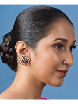 Queens Jewels - Exquisite Square Green Jadau Stud Earring