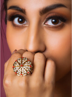 Queens Jewels - Round Red Adjustable Jadau Ring