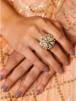 Queens Jewels - White Jadau Adjustable Ring