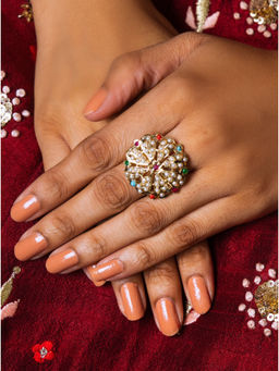 Queens Jewels - Multicolor Jadau Adjustable Ring