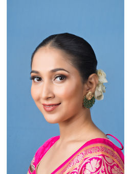 Queens Jewels - Imara Green Beads Drop Temple Earrings