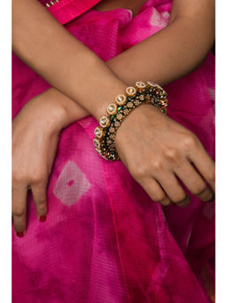 Queens Jewels - Zoha Gold Plated Jadau Openable Navratan Pacheli Bangle