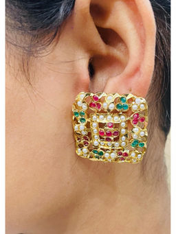 Queens Jewels - Multicolor Jadau Square Stud Earrings