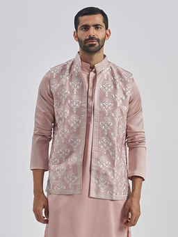 Vastramay - Men Pink Silk Blend Embroidered Nehru Jacket