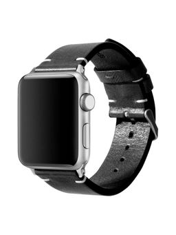 DailyObjects - Black Two-stitch Handmade Leather Apple WatchBand (Silver 42/44mm)