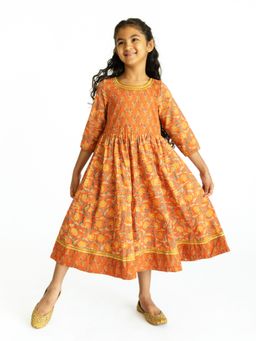 Campana - Girls Gul Dress Floral Print Mustard And Gold