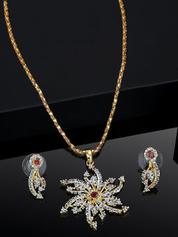 Estele - Gold Plated CZ Blossom Necklace for Women (Set of 2)