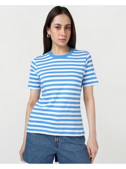 Bewakoof - Women's Blue Striped T-Shirt