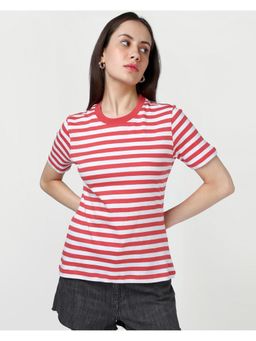 Bewakoof - Women's Pink Striped T-Shirt