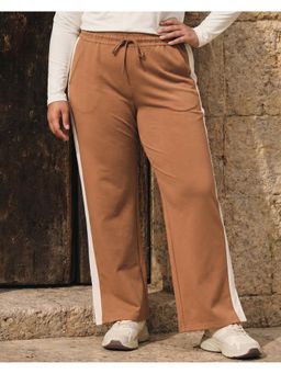 Bewakoof - Women's Camel Brown Side Panel Wide Leg Plus Size Track Pant