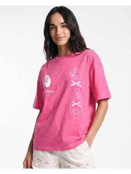 Bewakoof - Women's Pink Bunny Printed Oversized T-Shirt