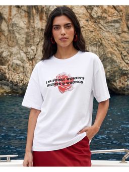 Bewakoof - Women's White Womens Rights Typography Oversized T-Shirt